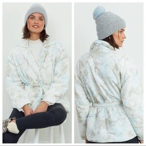 Anthropologie Sky Blue and Cream Puffer Jacket